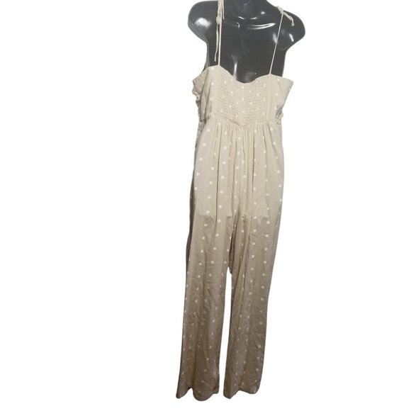 NWT Old Navy Beige Poka Dot Linen Blend Jumpsuit  Sz L - Picture 2 of 5